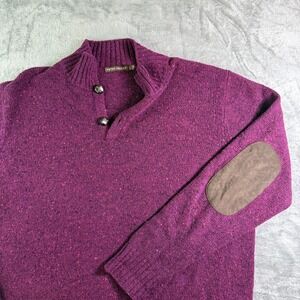 Peter Millar Wool Blend Sweater Elbow Patch Button‎ Mock Neck Purple L